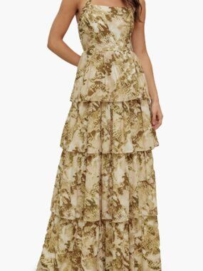 Flying Tomato NWT $139 Abstract Print Tiered Maxi Dress